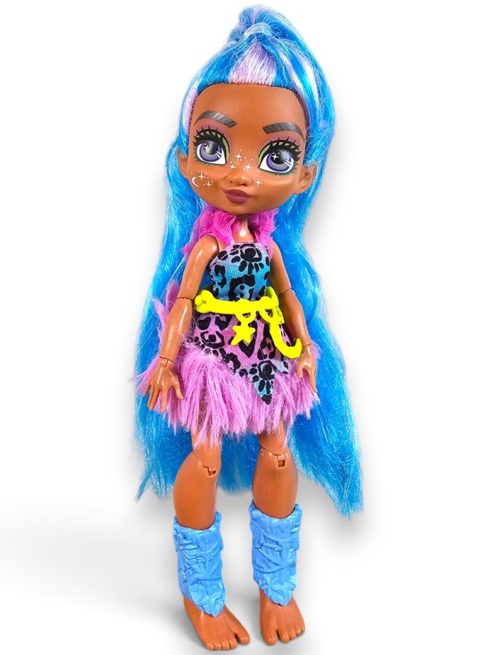 Mattel Cave Club Tella Fashion Doll Blue Purple Hair Dress Belt Leg Warmers 8"